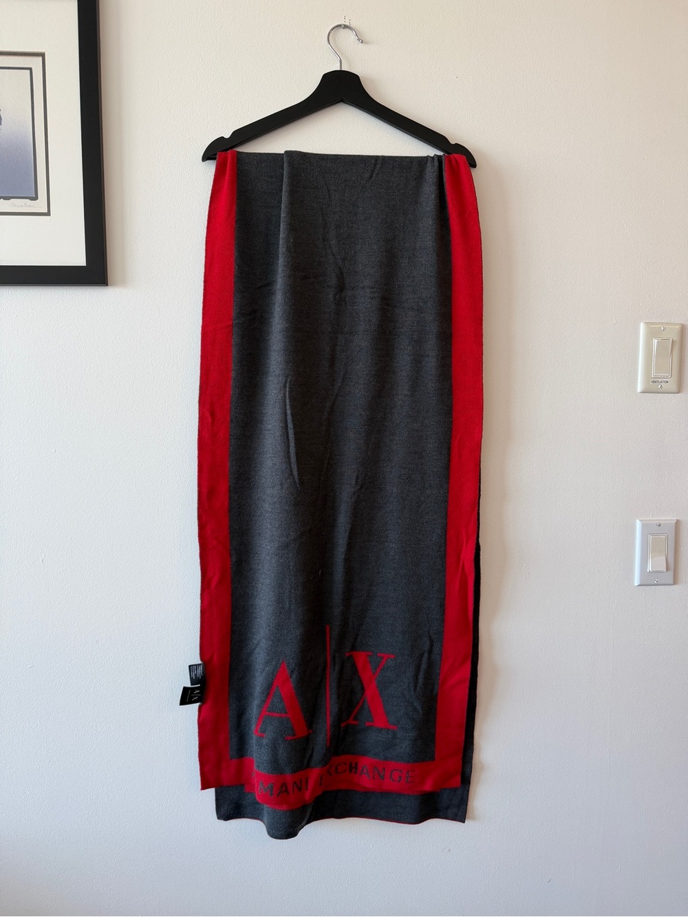 A|X Armani Exchange Color Block Scarf – Black & Red